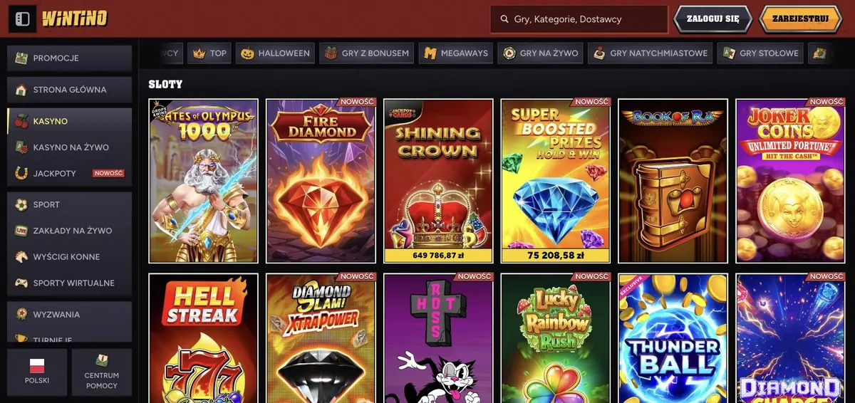 Wintino casino - lobby automatów